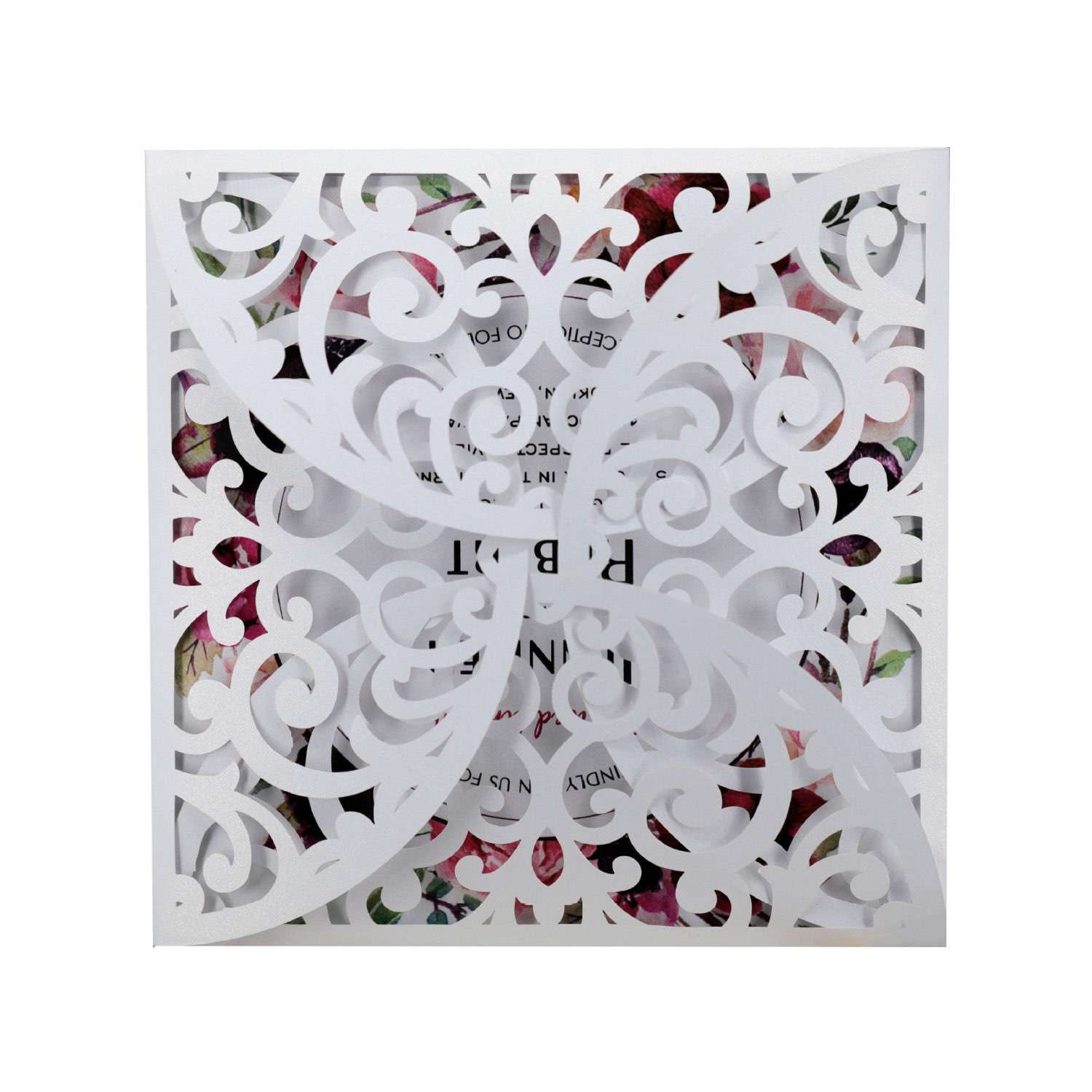 Square Wedding Invitation Beautiful Card Laser Cut Rose Invitation Personalized Custom